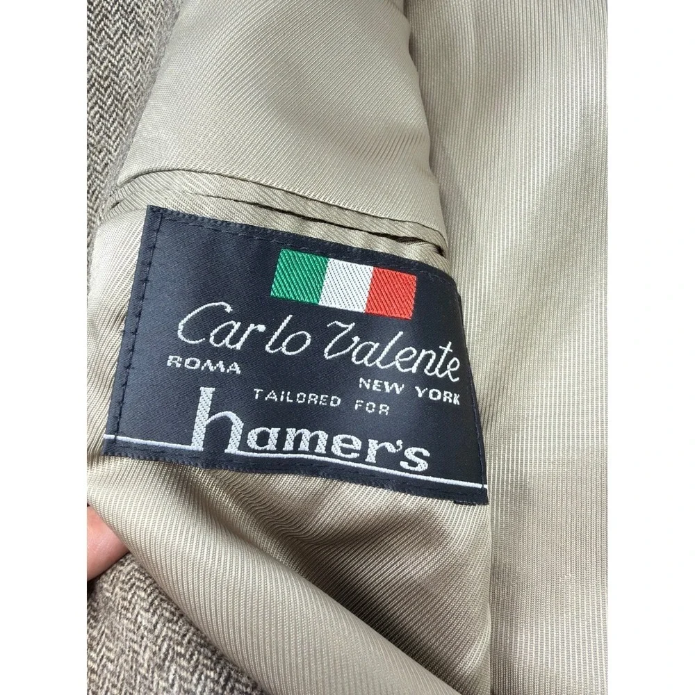 Carlo Valente‎ Blazer Mens XL Tan 100% Camel Hair Herringbone Sport Coat USA